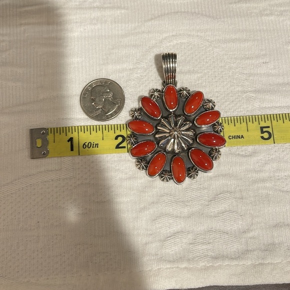 *Price Firm* Navajo Allison (Snowhawk) Lee Sterling and Coral Pendant - Picture 5 of 7